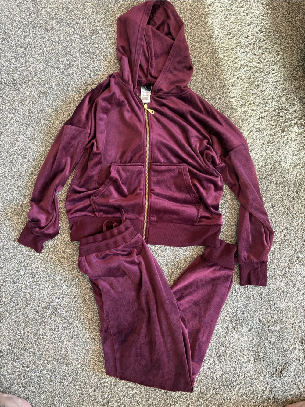Felina Burgundy Velour Zip Hoodie & Joggers Set